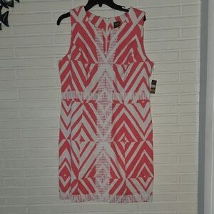 Taylor Coral Pink and White Geometric Mini Dress